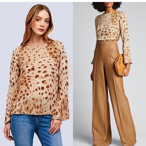 L'agence Dylan Cheetah Print Silk‎ Blouse In Cacao Sz S - Picture 1 of 10